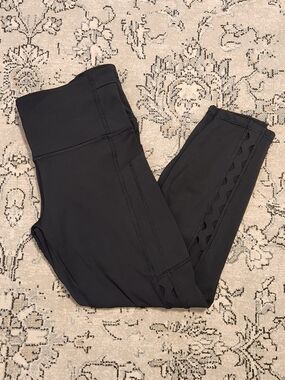 Athleta Black High-Rise Crop Leggings with Side Cutout Design